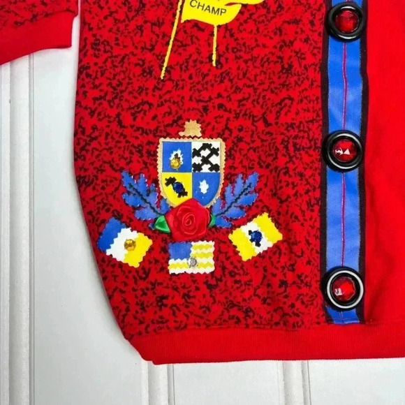 Vintage Academia Red Sport Team Senior Champ Cardigan Sweater Tickle Me athletic - Picture 2 of 11